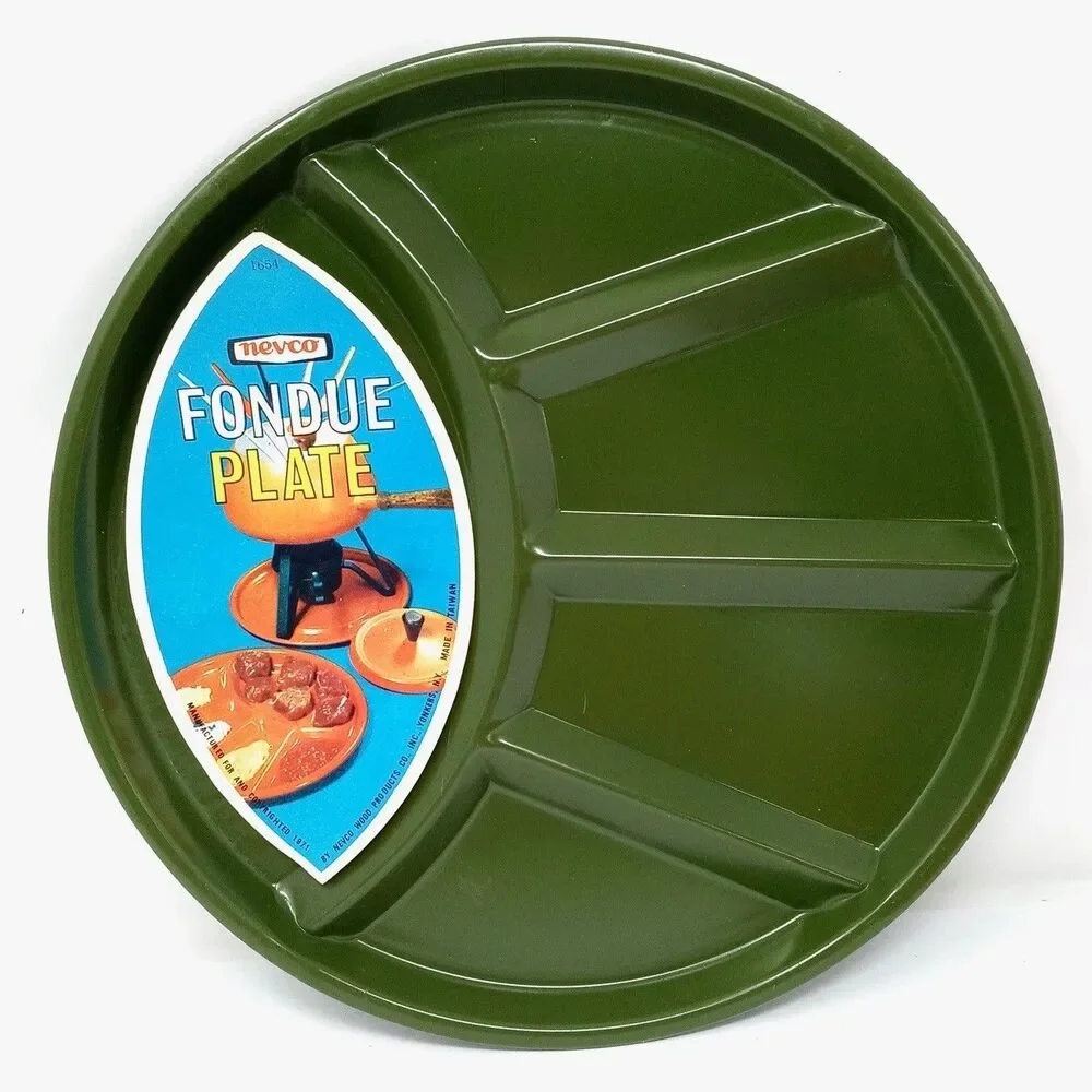 NEW Vintage 70s Nevco MCM Fondue Plates Divided Enamel 9.25